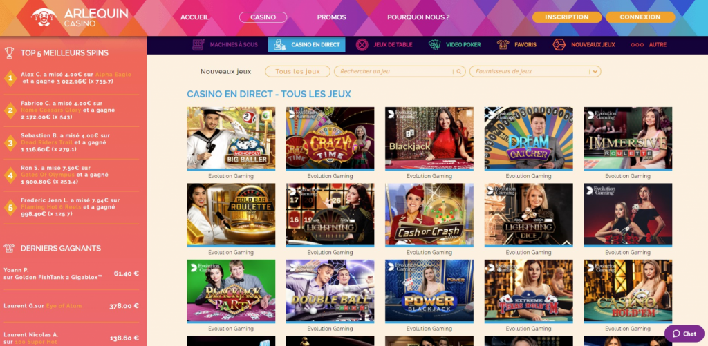 jeux d'argent arlequin casino en ligne